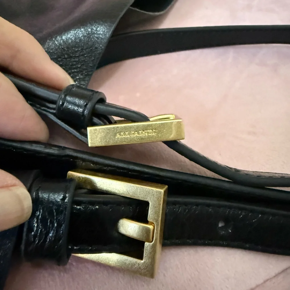 💯 Authentic ALLSAINTS Soft Black Leather Hobo. Unique, large bag!! - Picture 11 of 15